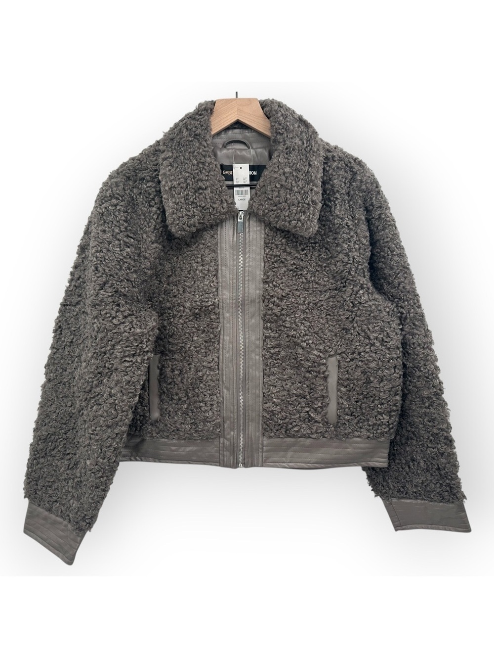 GABRIELLE UNION Kalei Long Sleeve Faux-Fur Jacket Grey Bomber NWT